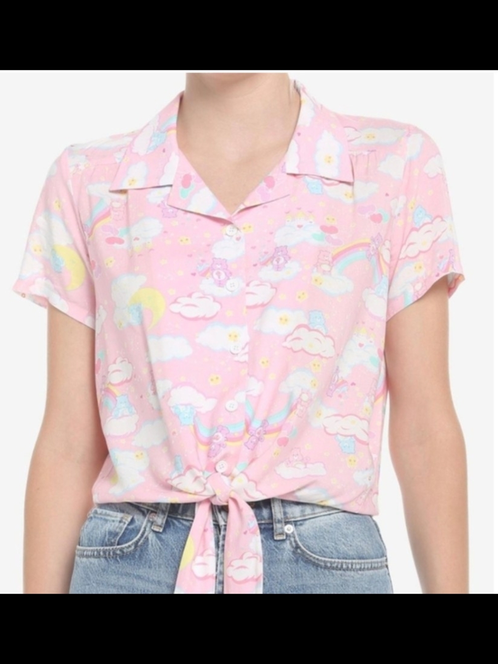 Hot Topic X Care Bears Pink Cloud Women's Tie Front Tee